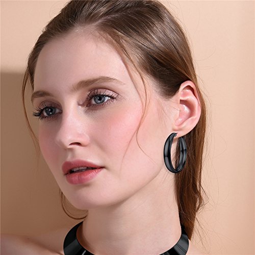 U7 Chunky Hoop Earrings for Women, Stainless Steel Hoops Earring, Classic Polished Thick Ear Jewelry, Black/Silver/Gold Hoop Earrings, 20/30/40/60/80mm2