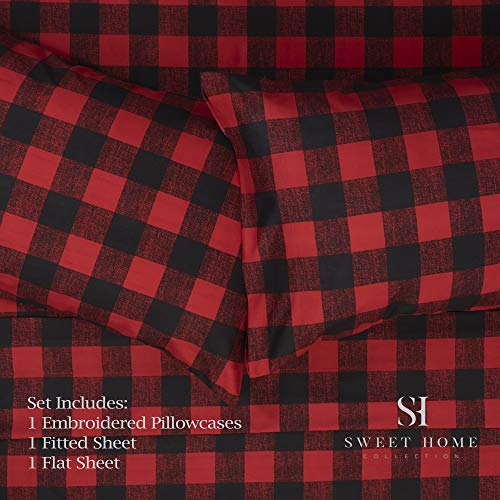 Image of 1500 Supreme Collection Buffalo Print Sheet Set, Twin Size - Luxury Bed Sheets Set with Deep Pocket Wrinkle Free Bedding, Twin, Burgundy /Black Buffalo Print