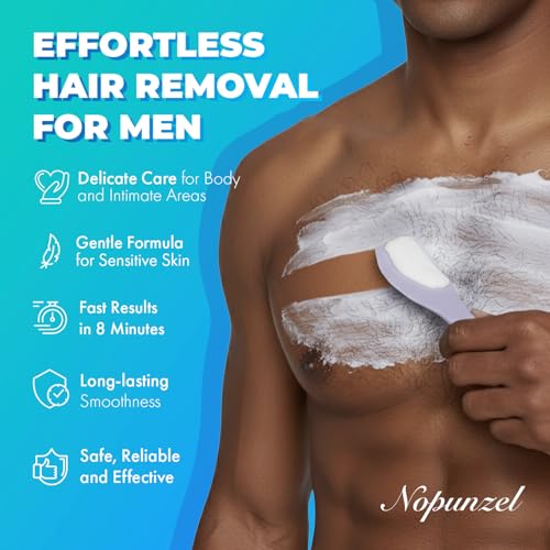 Image of Hair Removal Cream for Men: Sensitive Depilatory Cream for Men - Body Legs Chest Underarms Intimate Areas - Vitamin E - Painless Effective Flawless Soothing Easy - Hair Remover - Gentle Formula - 120g