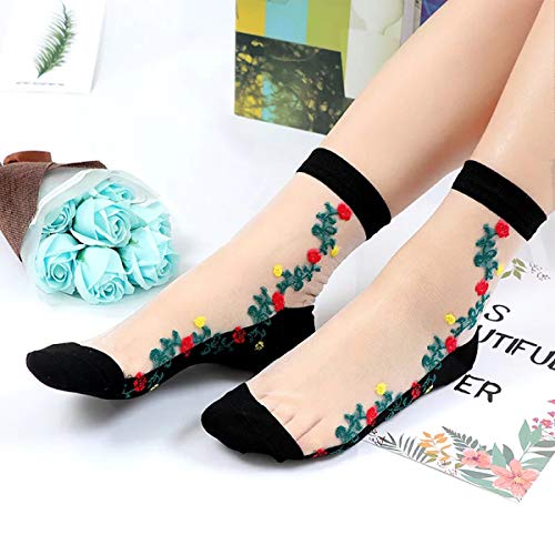 DXYAKY 5 Pairs Women Transparent Sheer Mesh Socks See Through Thin Lace Breathable Socks Flower Patterned Silk Stockings3