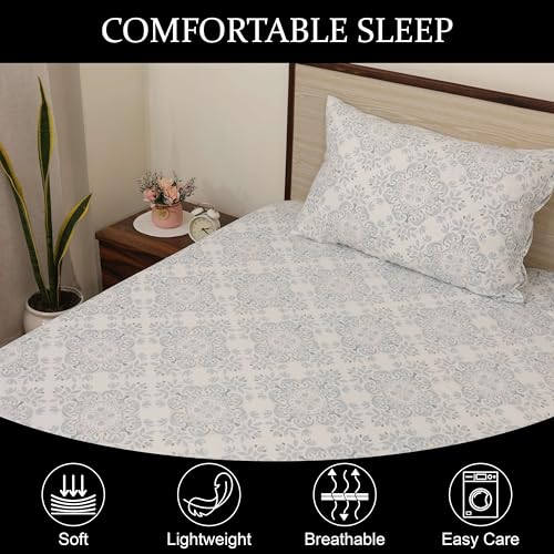 Image of Cottington Lane Microfiber 144 TC Printed Bedsheet for King Bed with 2 Pillow Covers for Summer Breathable Soft Wrinklefree Soft Touch & Skin Friendly,102x108 Inches, Paisley Charm