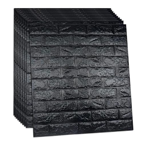 Image of POZET 3D Brick Wallpaper PE Foam self Adhesive Brick Design Wall Stickers /DIY Wallpaper for Home Hotel Living Room Bedroom Cafe Deco (70 x 77 cm) (Black) Pack of 15