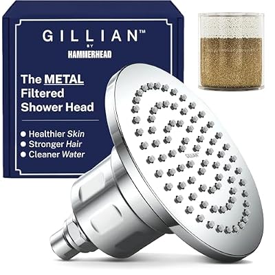 Gillian™ by HammerHead High Pressure Shower Head with Filter – Genuine KDF-55 Filtered Shower Head for Hard Water, Healthier Skin & Hair – Metal 6-Inch Rainfall Showerhead with Filters, Chrome