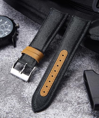 Image of BINLUN Nylon Silicone Watch Bands 18mm 19mm 20mm 21mm 22mm Quick Release Canvas Rubber Hybrid Watch Strap Replacement Watchband for Men Women 9 Colors Silver /Black Buckle