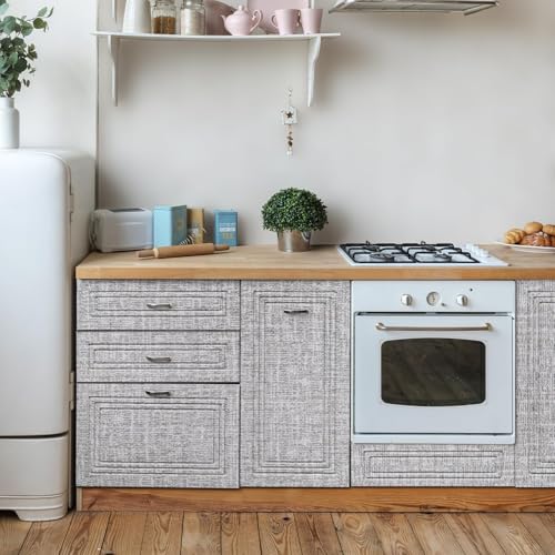 Yancorp 10ft Textured Fabric Gray Wallpaper Faux Grasscloth Grey Peel and Stick Wallpaper Self-Adhesive Linen Removable Cabinets Counter Top Liners