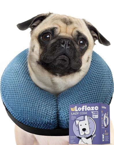 Image of Loflaze Inflatable Dog Cone Collar - Dog Neck Donut Cone Collar Alternative After Surgery - Soft Cone for Large Medium Small Dogs Cats - Alternative Recovery E Collar (Blue, L+)