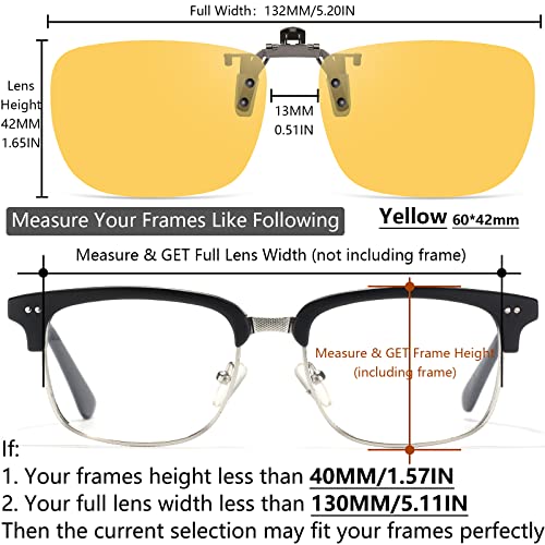 Image of CAXMAN Clip on Sunglasses and Clip on Night Driving Glasses over Prescription Eyeglasses Flip up for Men Women Anti Glare HD Polarized for Night Vision Grey & Yellow Lens Medium Large 60*42mm 2 Pack
