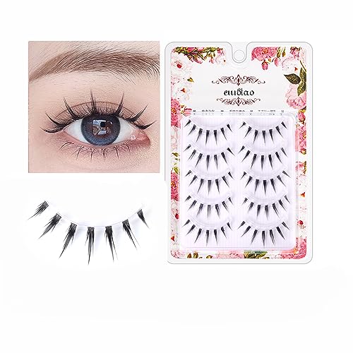 Emotao Japanese Style False Eyelashes Makeup Manga Lashes Cosplay Anime Eyelash Lashes Doll Eye Natural 5 Pairs Asian False Eyelashes Pack Look Like Individual (M13)