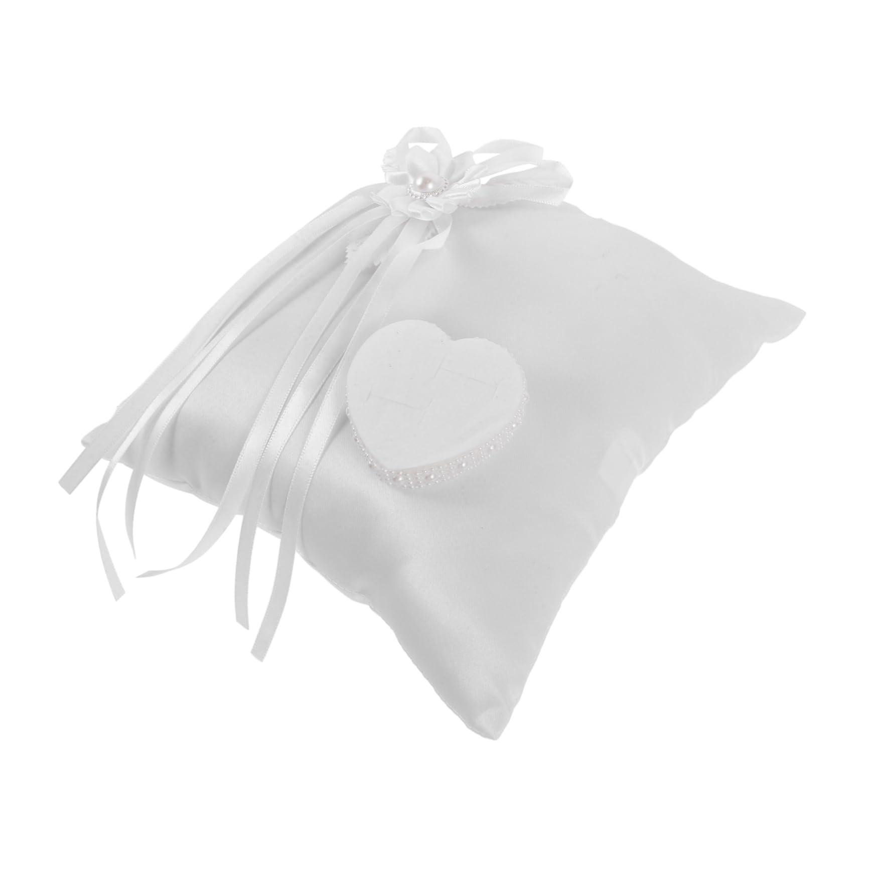 PartyKindom Ringkissen Hochzeit Weiß, Quadratisch 20x20x7cm aus Gewebe | Blumendesign mit Herz, Wiederverwendbar und Leicht zu Tragen, für Brautpaar bei Hochzeit