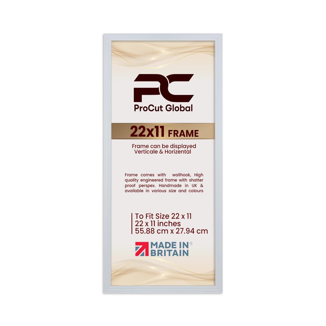Procut Global 22x11 White Picture Frames - Classic Wooden Photo Frame with Shatterproof Perspex for Wall or Tabletop - Perfect for Posters, Certificates & Prints - Sizes & Colors Available