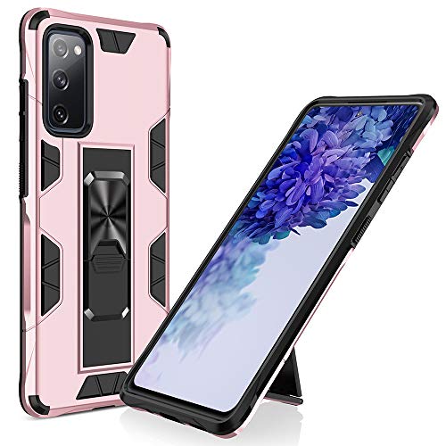 Dionsibei Cellular Phone Case for Samsung Galaxy S20 FE 5G, Heavy Duty Shockproof Cover with Built-in Kickstand, Rose Gold