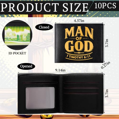Image of Sadnyy 10 Pcs Christian Gifts PU Leather Wallet for Men with Money Clip and Cardholder Engraved Leather Wallet Man of God Faith Religious Father's Day Birthday Inspiring Pastor Gifts