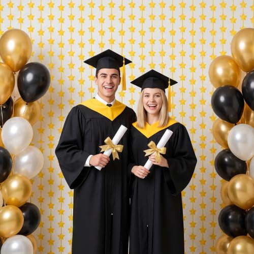 Image of TONIFUL Gold Star Foil Fringe Curtains 2 Packs 3.3 x 6.6 ft Metallic Tinsel Streamers Backdrop with Star Cutouts for Birthday Graduation New Year Anniversary Baby Shower Party Decorations