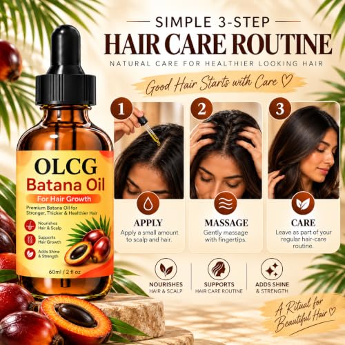 Image of OLCG Batana Oil for Hair & Scalp Care, Batana Hair Oil for Nourishment, Shine & Strength, Lightweight Hair Care Oil with Easy Dropper Application, Daily Hair Care Routine, 60ml PACK OF 1