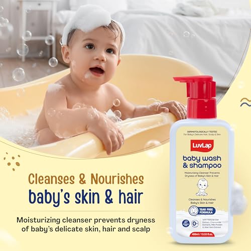 Image of LuvLap Baby Wash & Shampoo -400ml, Milky Soft Head to Toe Wash With Oatmeal & Shea Butter, Paraben Free, Tear Free, Rich Moisturised Skin & Soft Hair, 2 in 1 Baby Body Wash, Dermatologically Tested
