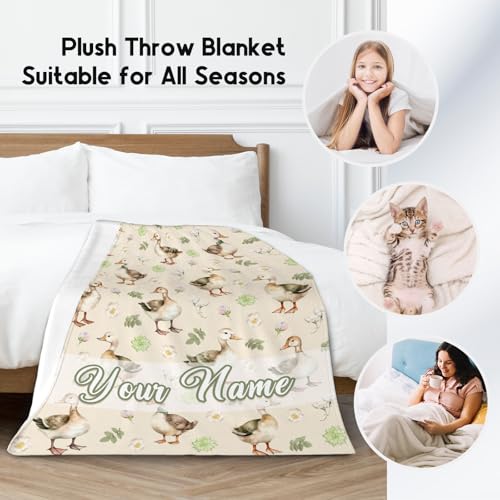 Custom Duck Blanket, Cute Soft Throw Gifts for Grils Boys, Cozy Flannel Throw Blankets for Bed Travel, 50"x60"