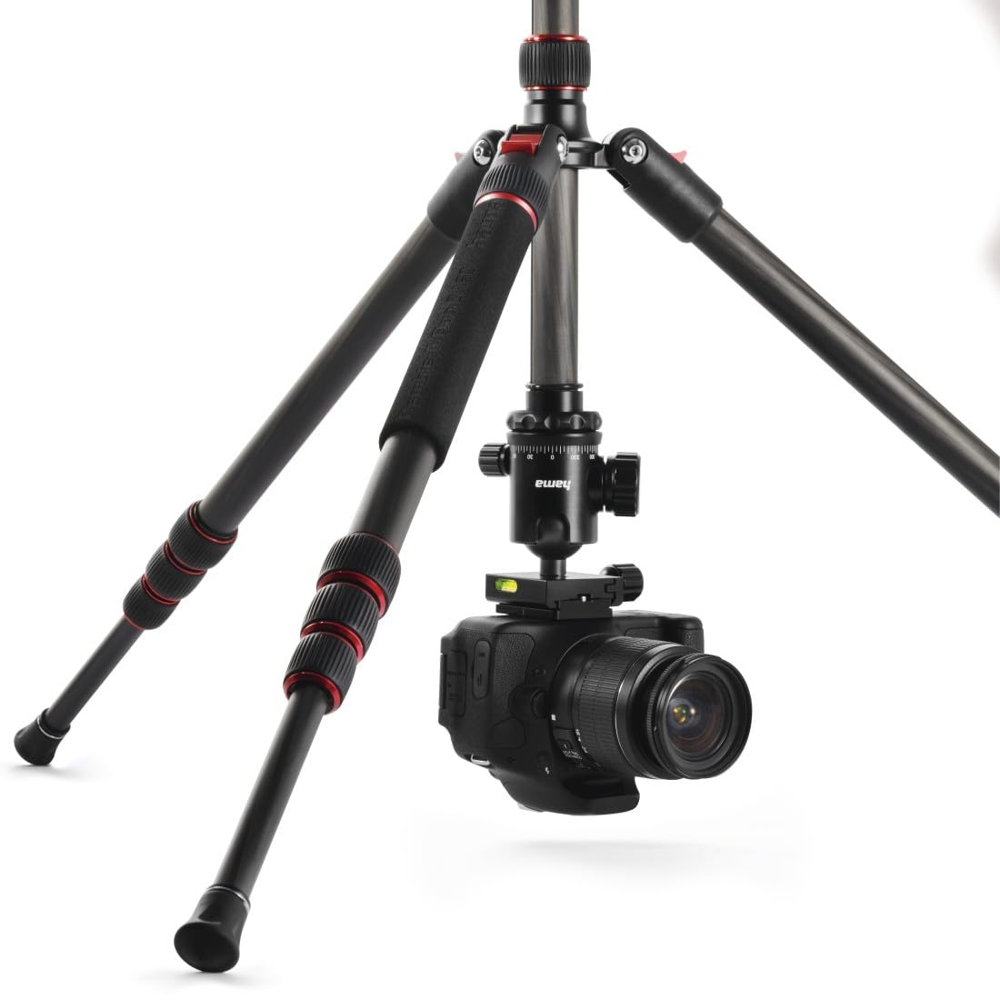 Hama Trépied Appareil Photo 2 en 1 Ramble II Duo (Plaque de Montage Rapide pour Portable, Ultraléger en Carbone, Macrophoto, Monopod ou Tripode, Max. 160 cm, tête sphérique rotative, Sac) Noir