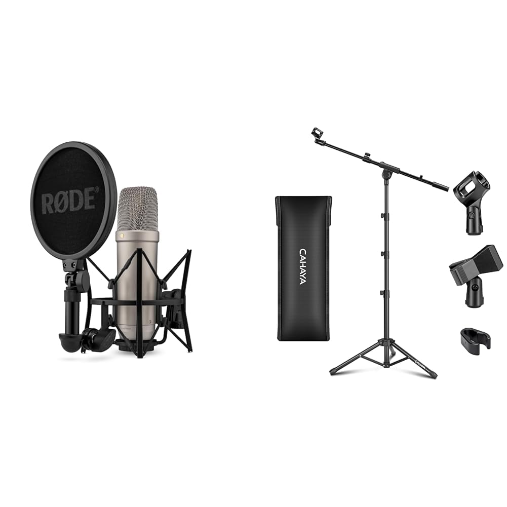 NT1 5th Generation Large-diaphragm Studio Condenser Microphone with XLR and USB Outputs & CAHAYA Tripod Boom Sheet Microphone Stand Metal Portable with Carrying Bag