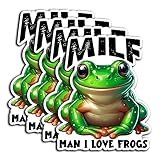Pack 4PCS Man I Love Frogs Stickers Waterproof Vinyl Decals Decor Water Bottle Phone Case Laptop Bumper Helmet Luggage Skateboard Car Birthday Christmas Gifts for Frog Lovers