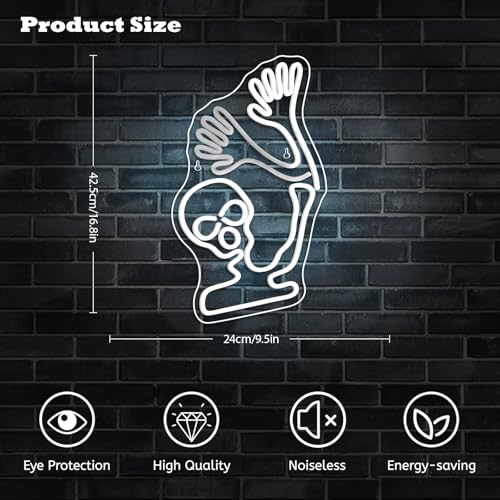 Image of Skeleton Skull Neon Sign White Halloween Waving Ghost Led Flicker Light Up Signs for Wall Decor Usb Powered Fun Lamp Neon Light Sign for Bedroom Beer Bar Man Cave Decor Birthday Halloween Party Gifts