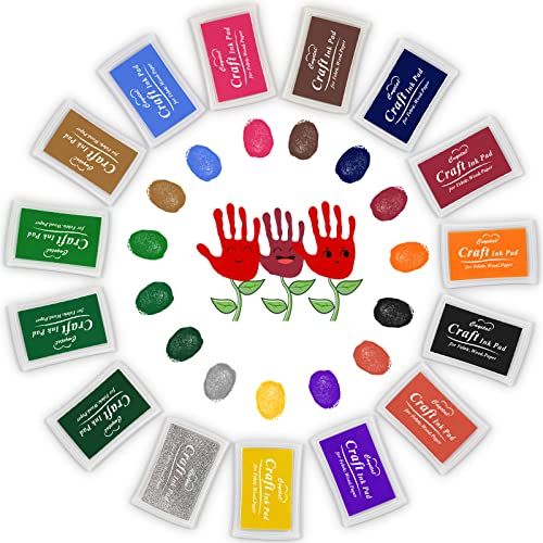 POMISTY Almohadillas de tinta lavables para dedos, gomas, sellos de goma, tarjetas, papel, madera y tela (sin tóxicas) Conjunto de 15 Multicolor Cover