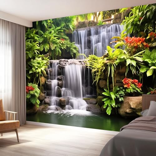 Papel Pintado Pared Sensación Artística Cascada Plantas, Verde Mural Autoadhesivo 150 x 105 cm（WxH Adhesivo Muebles Autoadhesivo Papeles Pintados Dormitorio Baño para Dormitorio Salón Pasillo