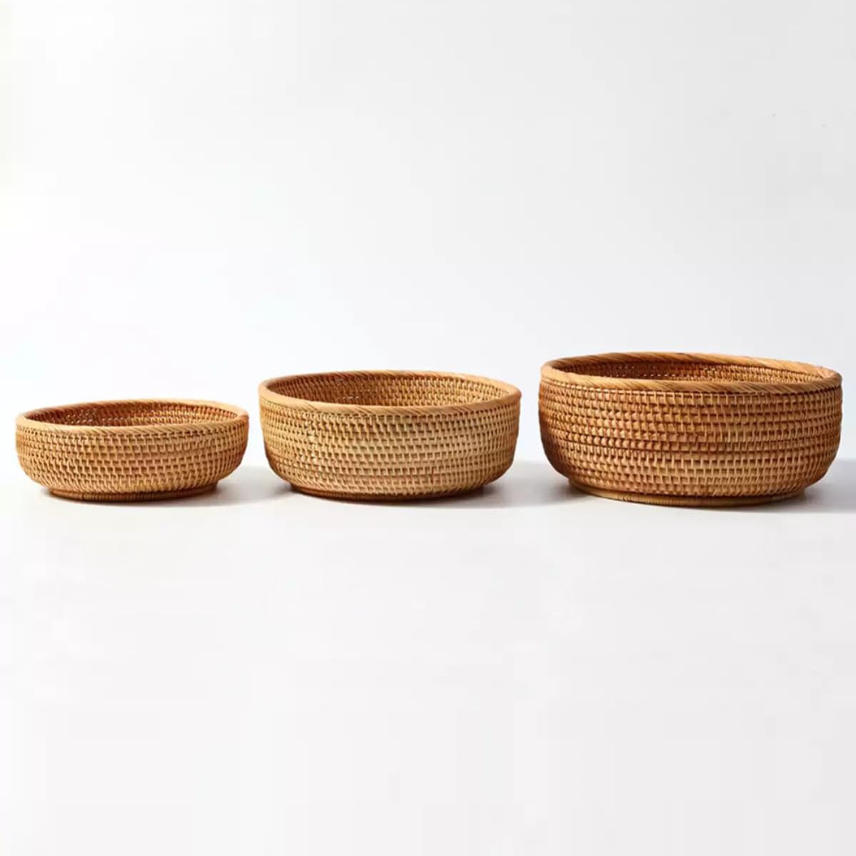 Rattankorb Aufbewahrungskorb aus Rattan 1 Satz aus 3 Stück Khaki Offen für Obst und Gemüse Vintage Stil für Jeden Raum im Haus und Obstladen