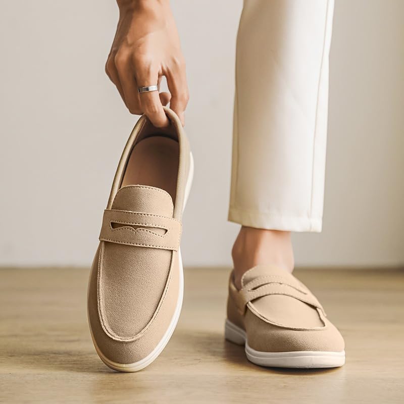 Men's Retro Suede Loafers Slip-On Driving Shoes, Comfort Penny Loafers for Casual Business, Lightweight Breathable Summer Shoes2