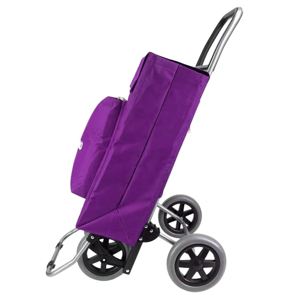 Carro de la Compra Plegable con Bolsa Térmica 4 Ruedas para Subir Escaleras, Carrito del Mercado, Bolsa Impermeable isotérmica de 44L litros. (Morado)