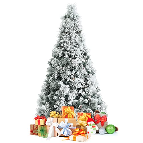 COSTWAY 6 Ft Artificial Christmas Tree, Snow Flocked Xmas Full Fake Tree w/ 652 Branch Tips, 53 Pine...