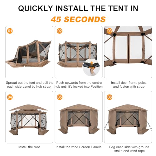 Image of COBIZI 12x12 FT Pop Up Canopy Extendable Tent, Gazebos On Clearance with Removable Roof, Screened in Gazebo with sidewalls, Screen Tents Portable carpas para Patio for Outdoor Camping,Backyard,Khaki