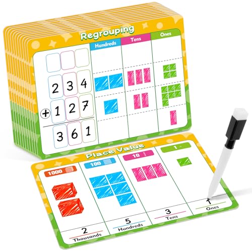 PraxiKidy 12 Pack Place Value Chart Dry Erase Flash Cards, 9" x 12" Small White Board Addition and Subtraction Math Manipulatives 1st 2nd 3rd Grade Classroom Teacher Homeschool Supplies Essential