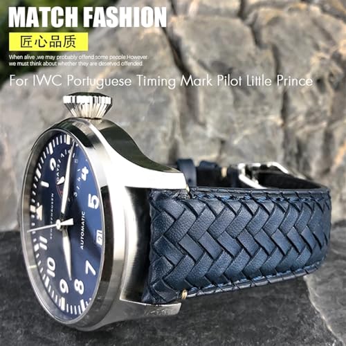 Bracelet de montre en cuir IWC Portugieser en vache tissé bleu 22mm