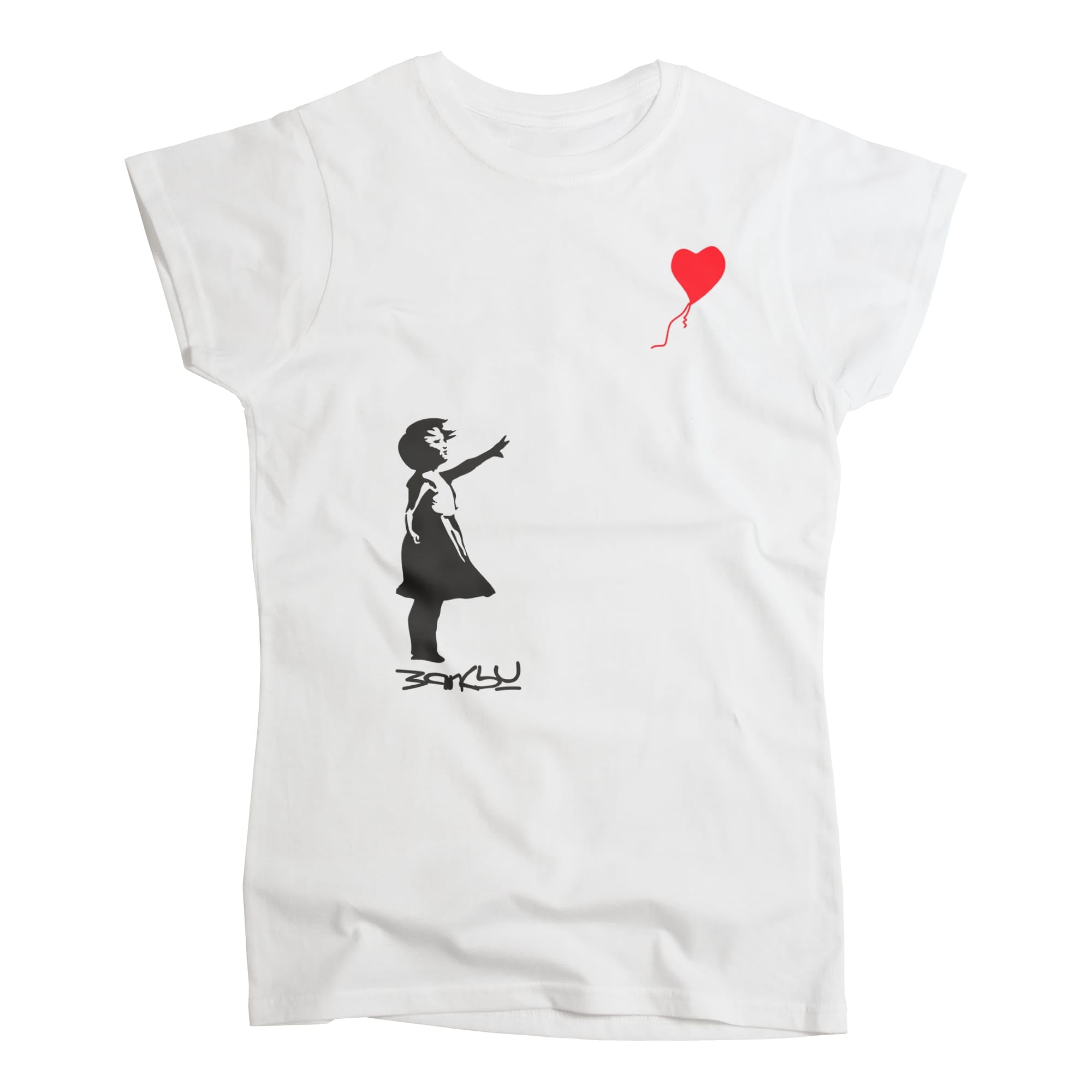 Nutees Banksy Girl with Heart Shaped Balloon Women T-Shirt (White), Small