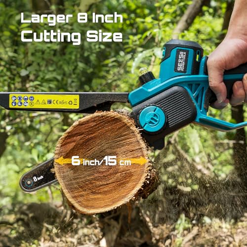 SEESII Mini Chainsaw Cordless 8 Inch & 6 Inch: Electric Battery Powered Chainsaw,2026 Upgraded Brushless Chain Saw with 2pcs 3000mAh,Tool-Free Chain Tension, Oiler, for Tree Branch Cutting (M8 Boost) - Image 2