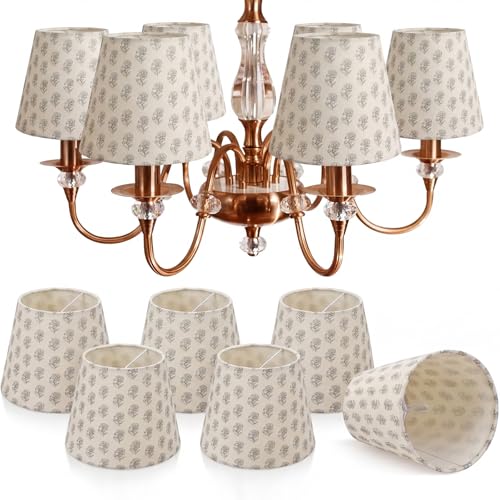Gerrii Set of 6 Vintage Floral Mini Chandelier Lamp Shades 5.5 x 5.1 x 3.5 Small Clip-on Lampshades for Table Lamp Farmhouse Botanical Chandelier Light Cover for Bedroom Living Room Decor(Beige)