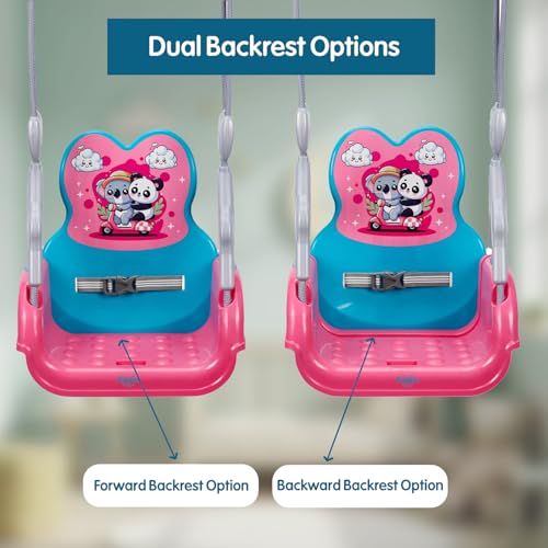 Image of Amazon Brand - Supples Baby Swing for Kids | Non-Toxic Plastic | Indoor & Outdoor Use | Adjustable Design with Safety Belt | Age 6 Months to 4 Years | Blue & Pink