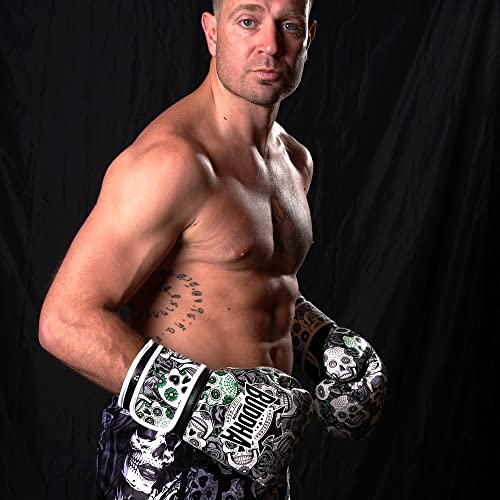 Foto von Buddha Fight Wear – Mexikanische Boxhandschuhe – Muay Thai – Kickboxen – hochwertiges Kunstleder – GS-3-Innenpolsterung – Aufprallschutz – Farbe Schwarz – Größe 10 Oz