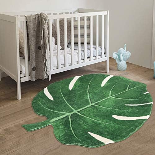 HAOCOO Area Rugs 3’x3.7’ Green Leaves Faux Wool Bath Mat Non-Slip Door Carpet Soft Luxury Microfiber Machine Washable Floor Bathroom Rug for Doormats Tub Shower (3’x3.7’, Leaves)