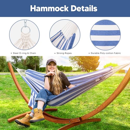 Image of SUNCREAT Hammocks for Outside with Stand, Blue & White