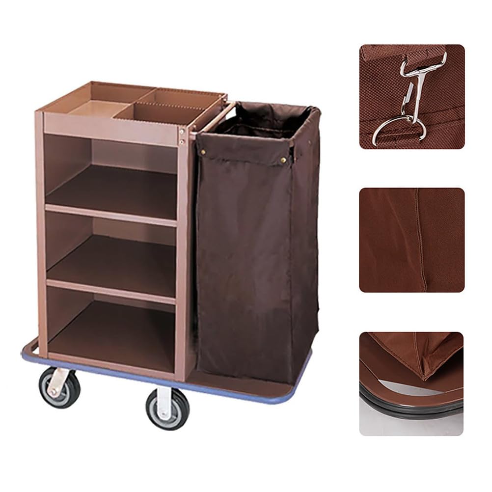 Carrello per Pulizie con Ruot, Carrello per Biancheria Sporca Hotel, Carrello Pulizie 3 Ripiani con Ruote e Borsa Integrata, per Pulizie Commerciali/Domestiche