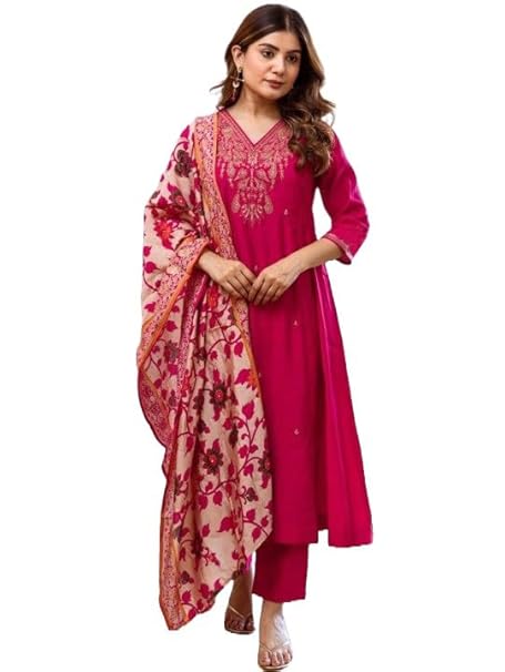 KLOSIA Women Embroidery Straight Kurta and Pant Set with Dupataa