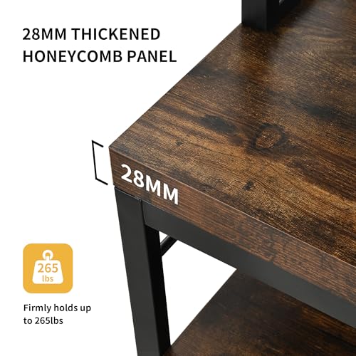 DWVO Large Bakers Rack with Power Outlets and Wine Rack, 5-Tier Microwave Stand with Glasses Holder, Coffee Bar Kitchen Storage Shelf with 6 Hooks, for Kitchen, Living Room, Office, Rustic Brown