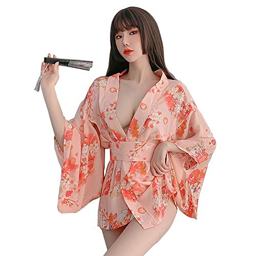 SINMIUANIME Women Lingerie sexy lingerie Japanese retro kimono dress cosplay Japanese kimono suit (7971pink)