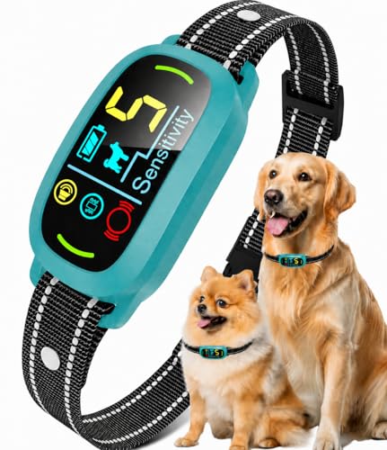 Image of Bark Collar for Small Medium Large Dogs with 5 Training Modes, Teal | AI Bark Recognition, Effective Anti Barking Device with 5 Sensitivity Levels, Rechargeable IP67 Waterproof Anti Bark Collar