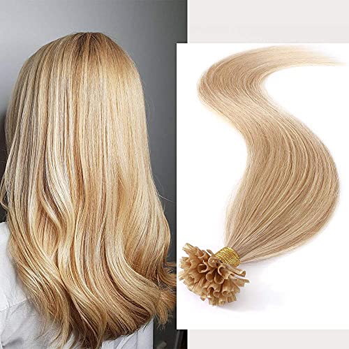 Extensions Cheveux Naturels Keratines Blond Extension Keratine 200 Mèches 100g - Extension Cheveux Keratine Extension a Chaud Cheveux Naturel 50 cm - #24 Blond clair - 50cm