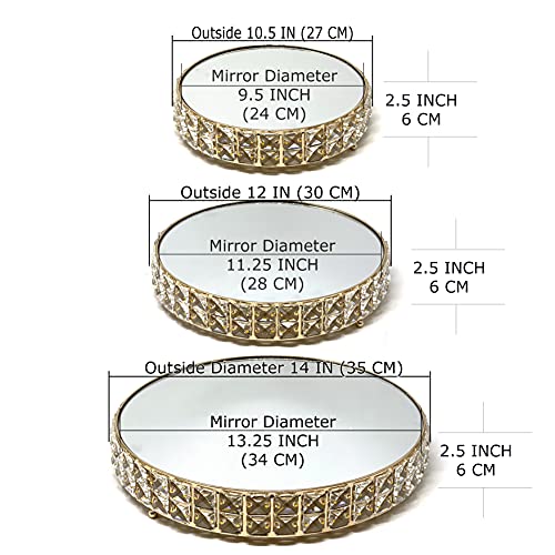 Image of allgala Wedding Cake Stands 3-Piece Set Crystal Gold Plated Cheese Dessert Cupcake Cake Stand with Mirror Plate-Gold Round-HD89202