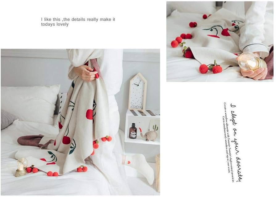 Amazon｜【MarieAnge】 さくらんぼ ブランケット 毛布 ひざ掛け