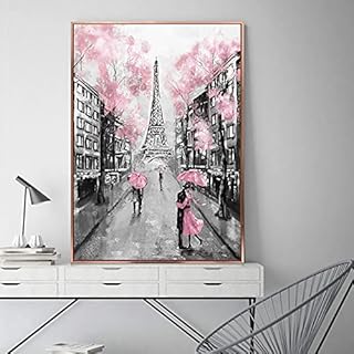 Yegnalo Rosa Romantica Città Coppia Parigi Torre Eiffel Paesaggio Pittura a Olio su Tela Poster e Stampe Decorazione della Parete Immagini