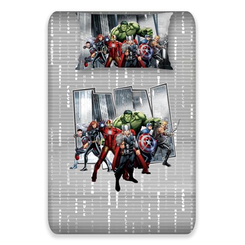 Image of Sassoon Marvel Avengers (Grey) Digital Printed, Cotton Single Bedsheet, 300 TC, 1 Pillow Cover, Fade Resistant, Bedsheet for Kid's Bedroom, (1.50m X 2.35m)